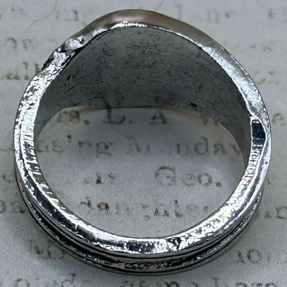 Silver Gold Mushroom Wide Band Ornate Ring Fantasy Cottagecore Botanical Theme - Picture 5 of 13